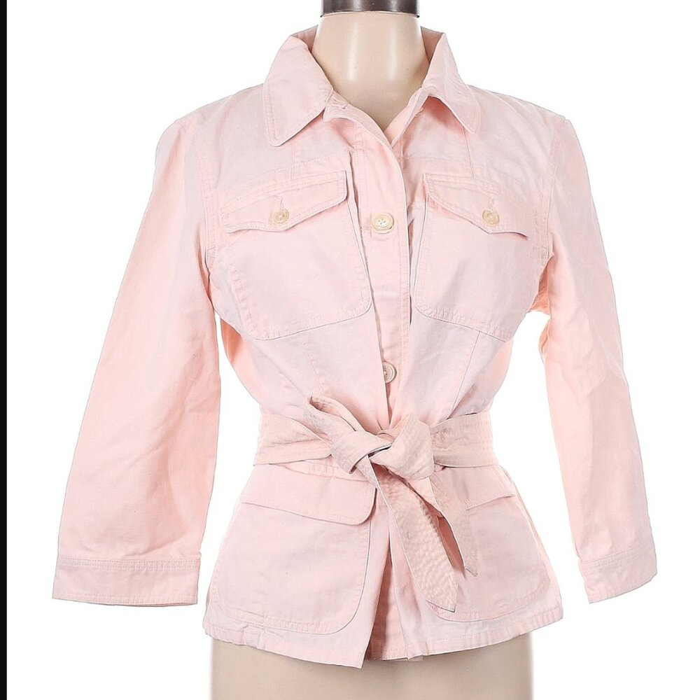 Ralph Lauren Light Peach Cotton Linen Blend Belted Jacket Size XL